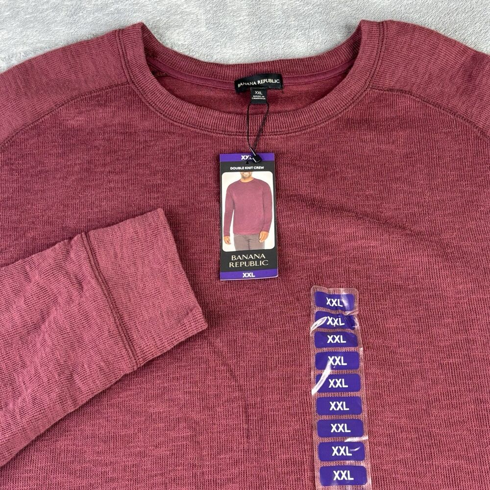 Banana Republic Shirt Mens XXL Double Knit Long Sleeve Crewneck Burgundy New $60